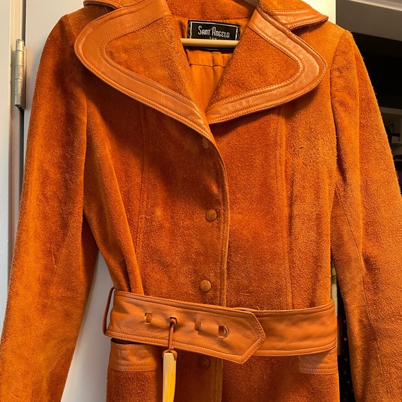 Beautiful burned orange sued and leather vintage Sant Angelo coat. - Picture 2 of 7